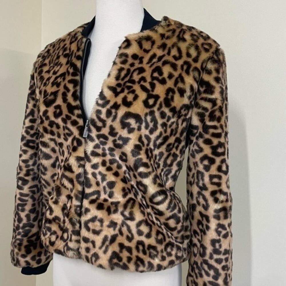 Splendid Faux Fur Jacket Leopard Print full zip cozy mob wives Women’s Size XS - Picture 15 of 15
